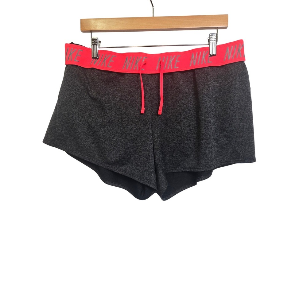Nike Dri-Fit Shorts Womens XL Dark Gray‎ Pink Waistband Athletic Stretch Flaw